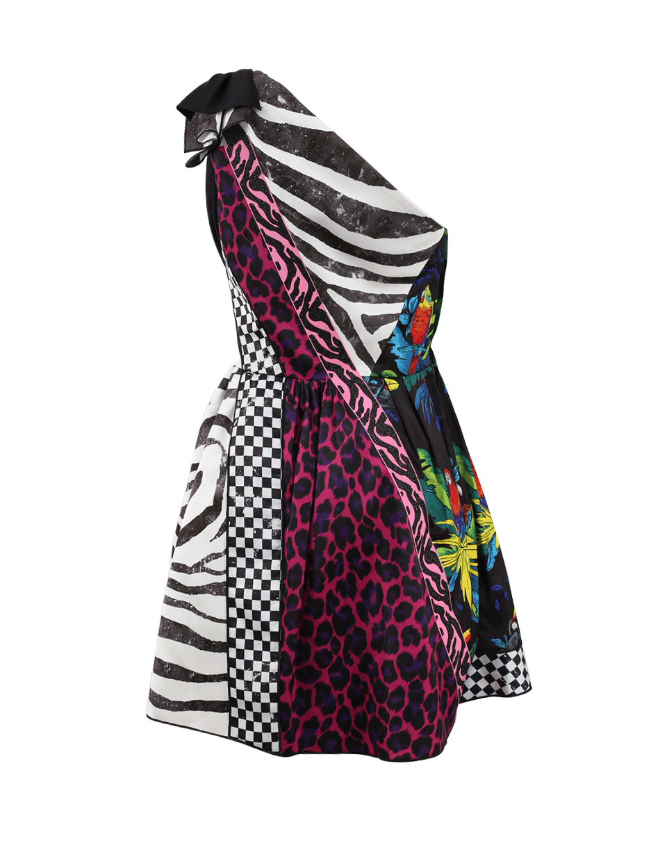 MARC JACOBS-One Shoulder Printed Dress-BLACK