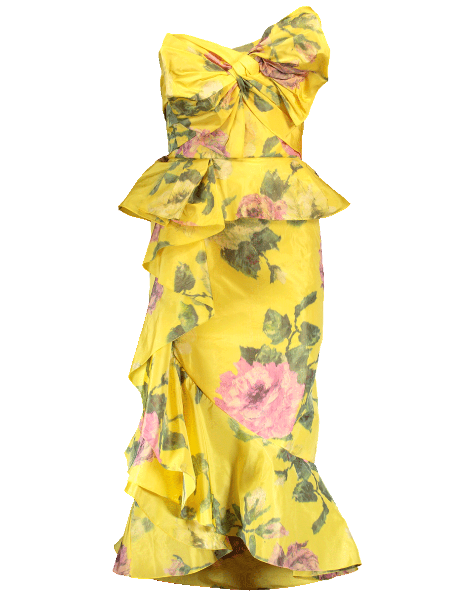 MARCHESA-Taffeta Cocktail Dress-YELLOW