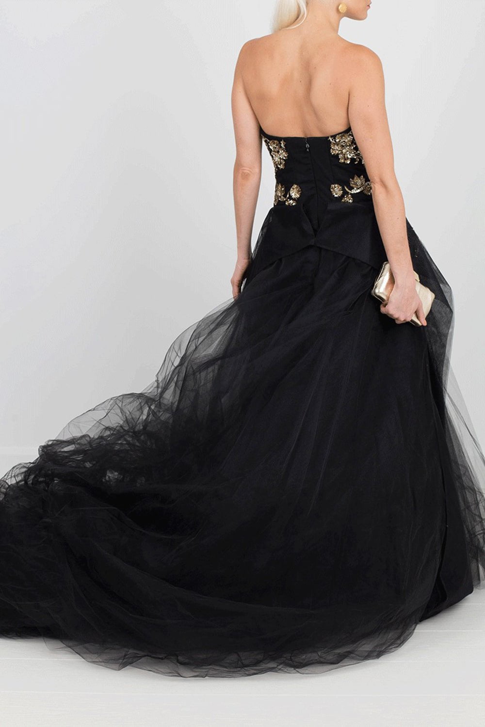 Gold Embroidered Tulle Gown