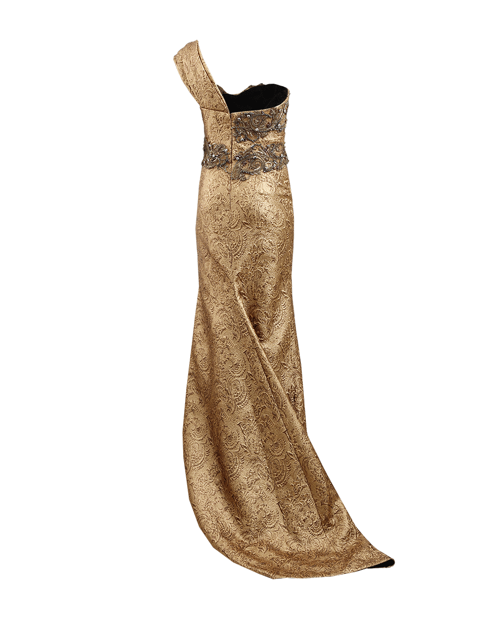 MARCHESA-Metallic One Shoulder Gown-GOLD