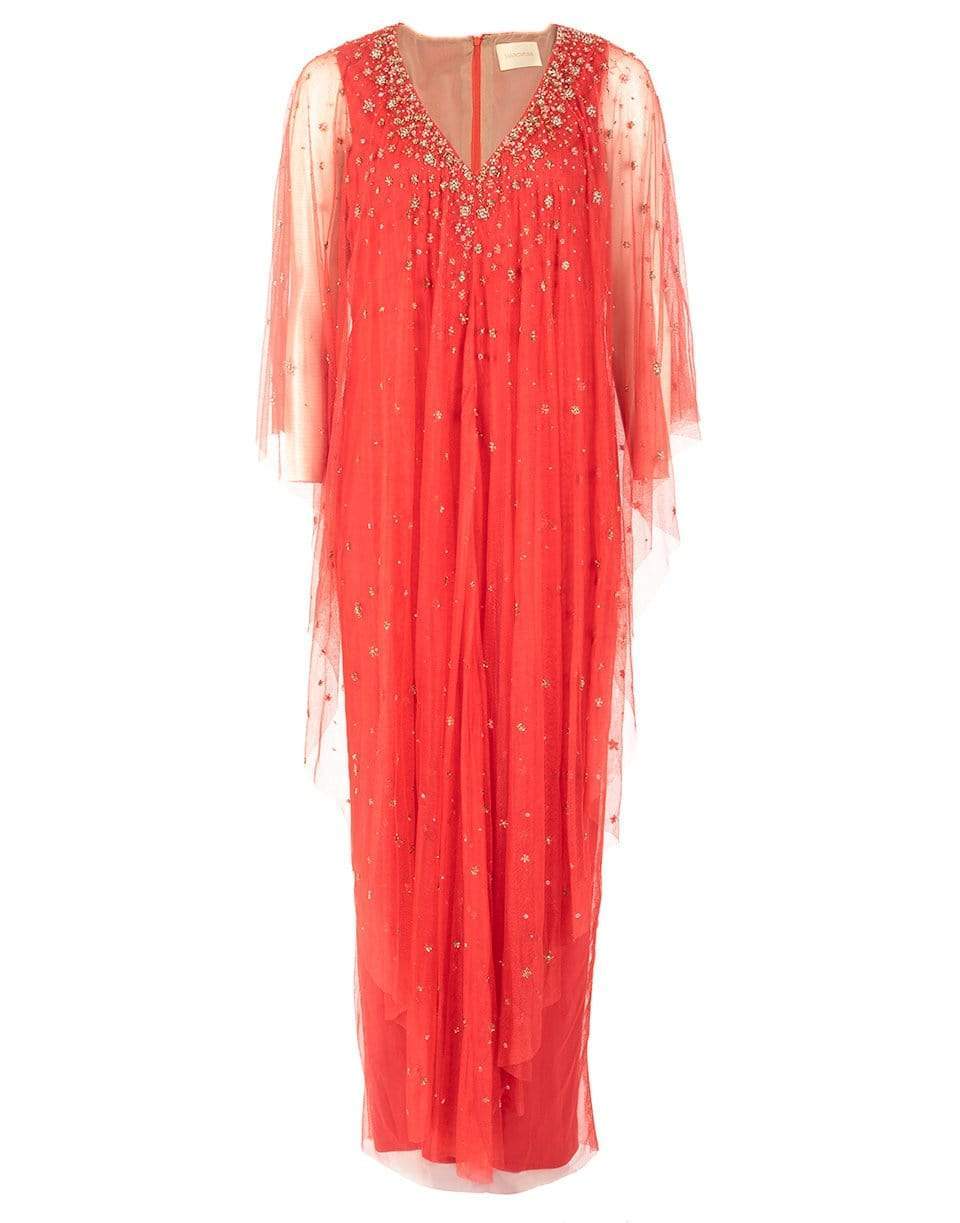 MARCHESA-Beaded Tulle Gown-RED