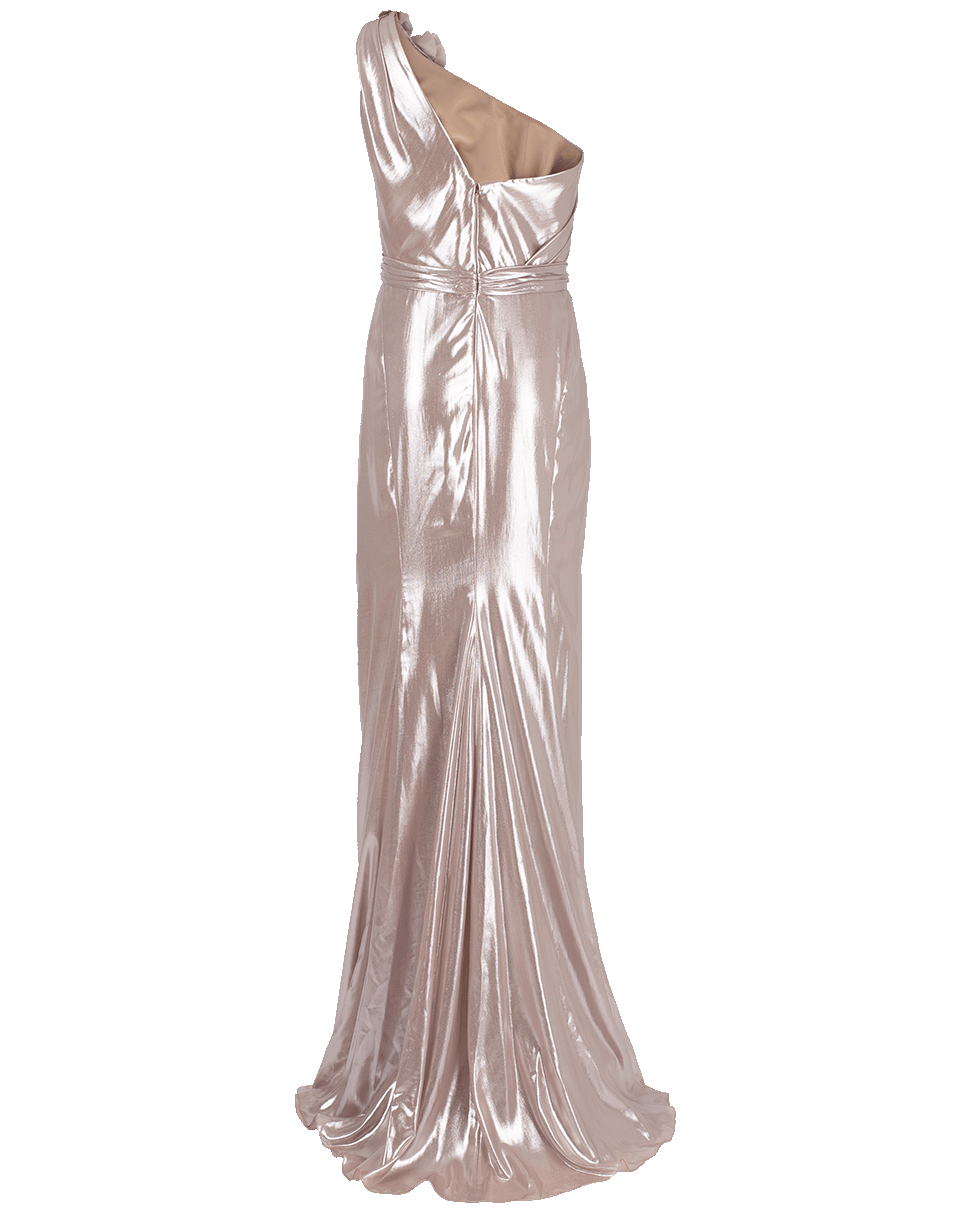 MARCHESA-Lamé One Shoulder Drape Gown-