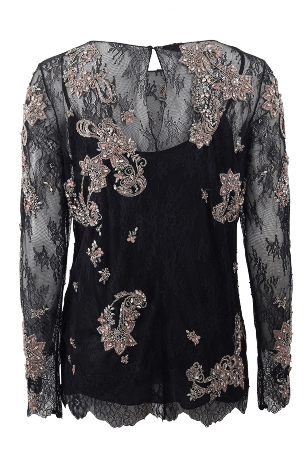 MARCHESA-Chantilly Lace Top With Beading-