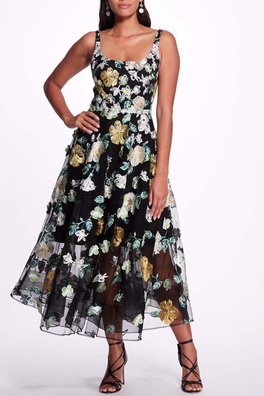 MARCHESA NOTTE-Embroidered Tulle Midi Dress-