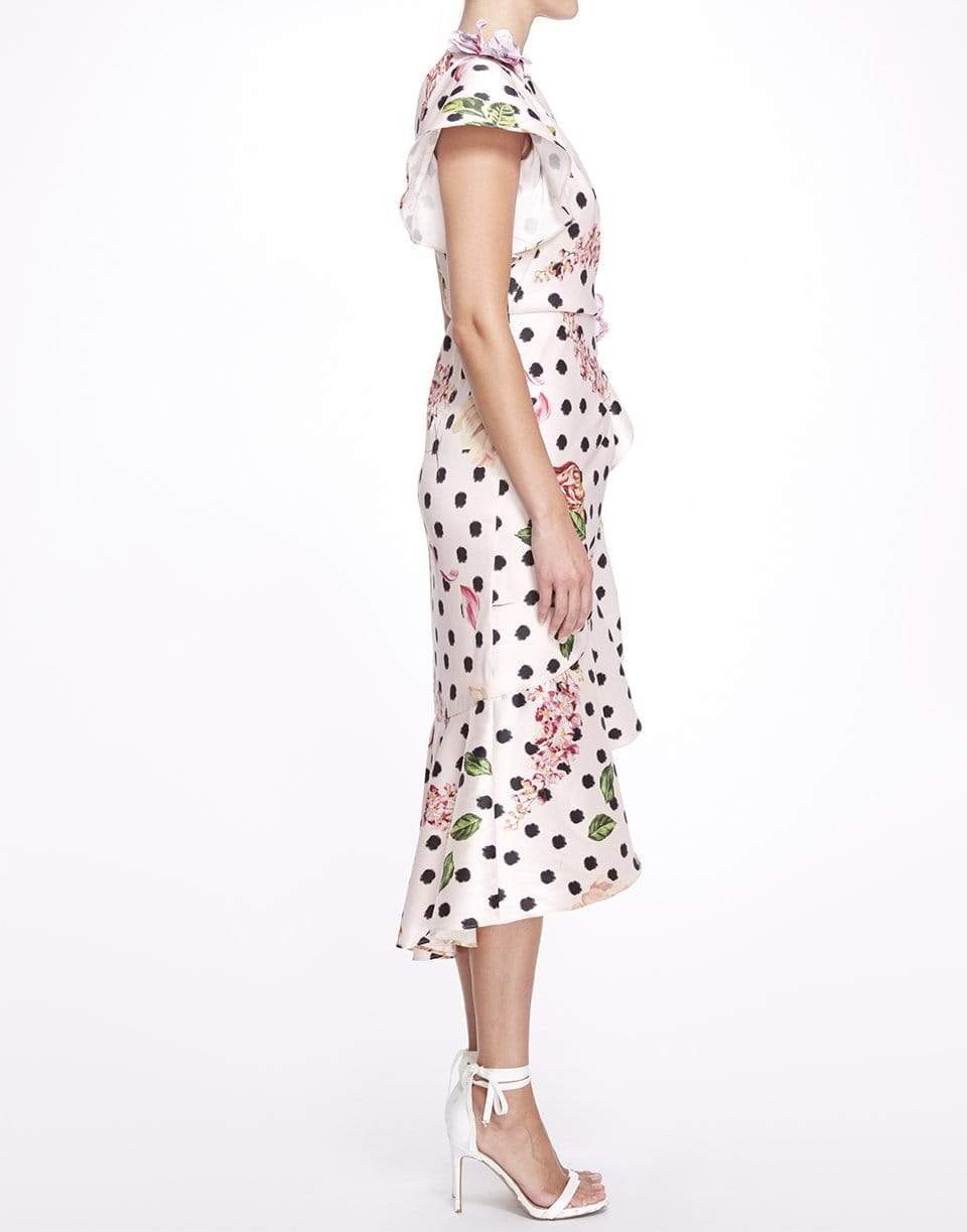 MARCHESA NOTTE-One Shoulder Polka Dot Dress-