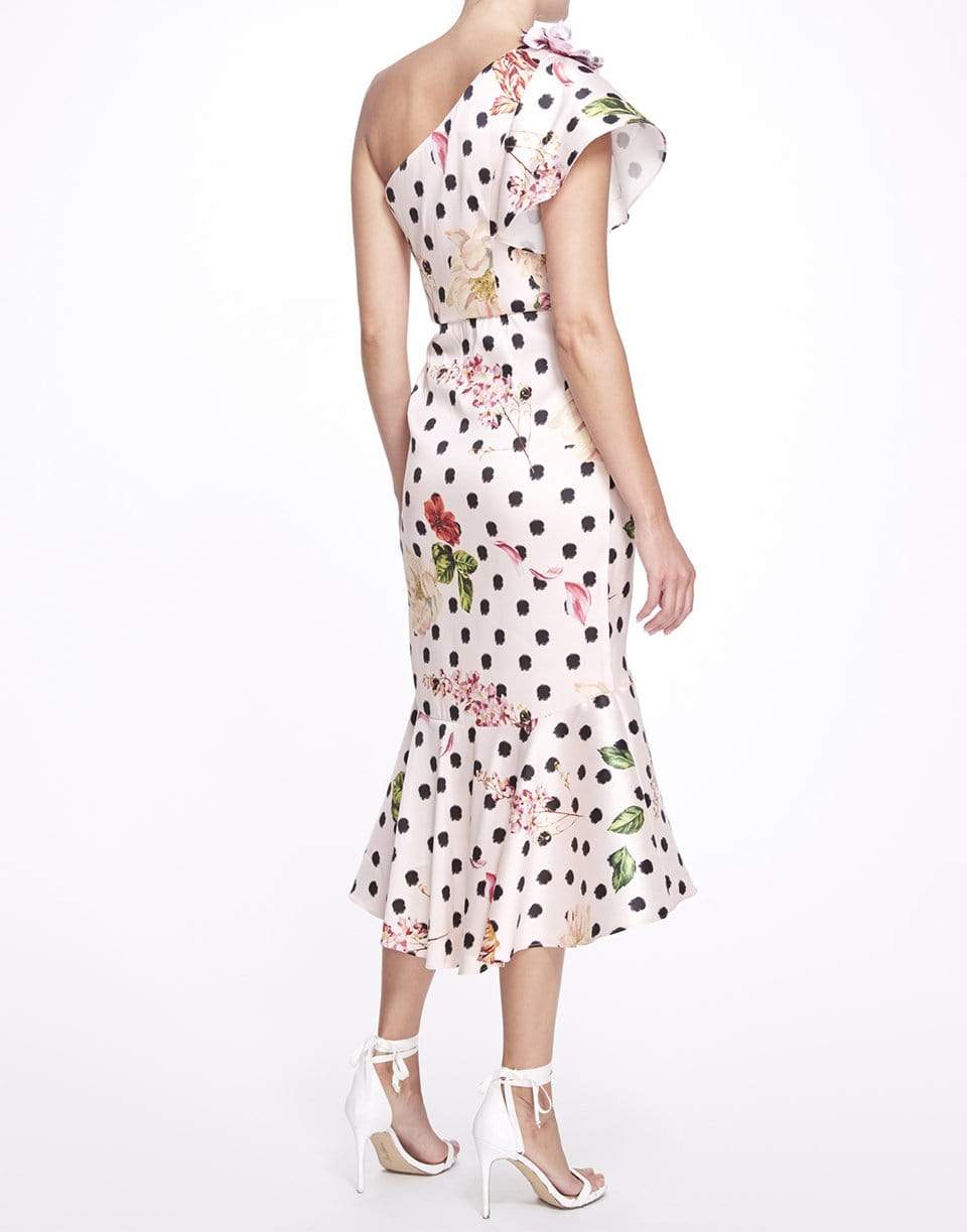 MARCHESA NOTTE-One Shoulder Polka Dot Dress-