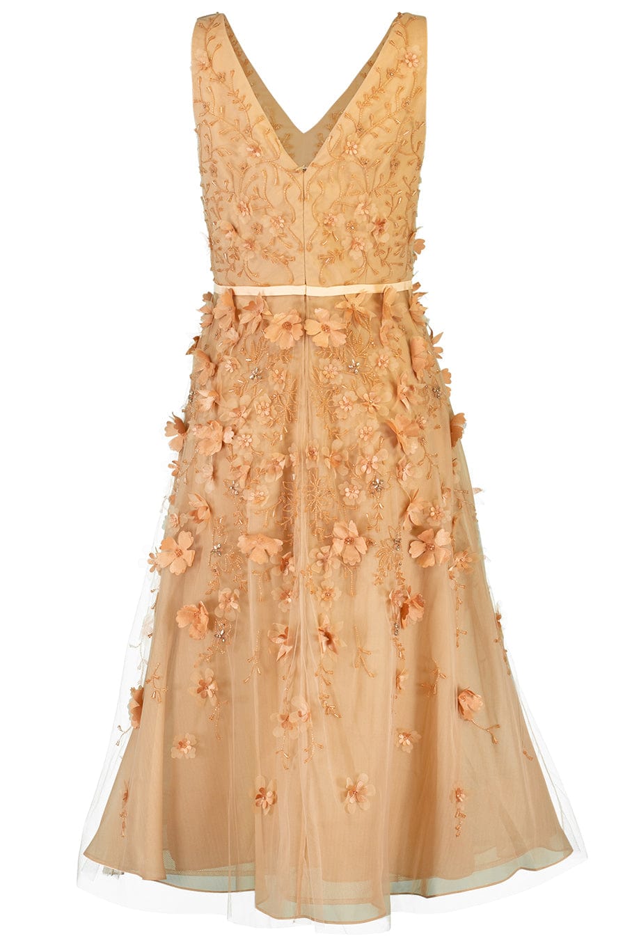 MARCHESA NOTTE-Sleeveless V Neck Beaded Floral Dress-