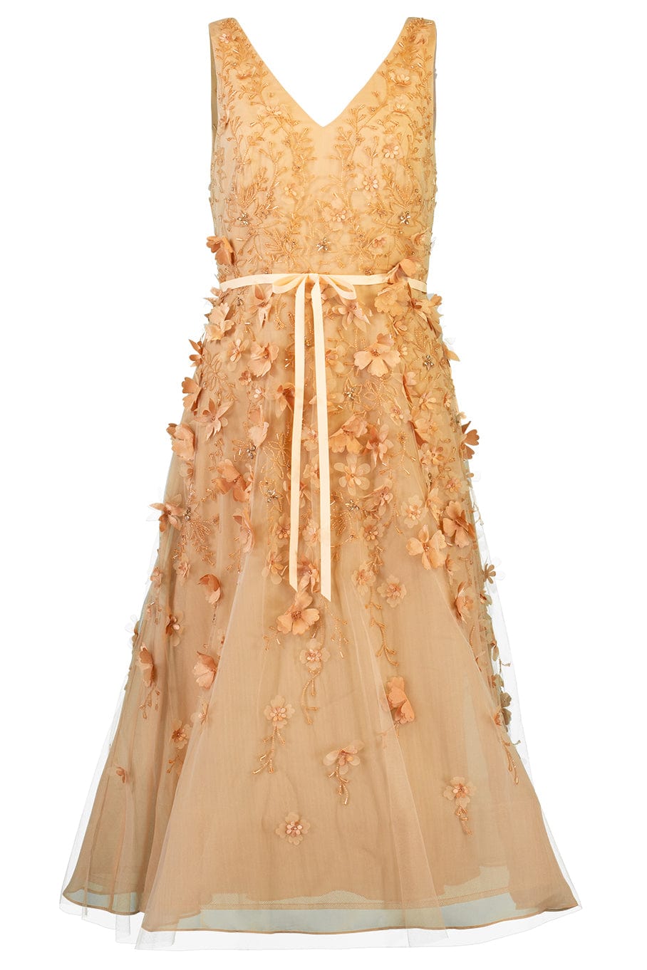 MARCHESA NOTTE-Sleeveless V Neck Beaded Floral Dress-