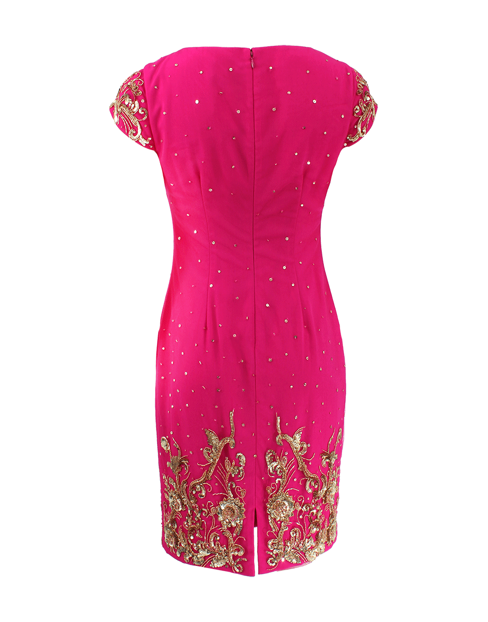 MARCHESA NOTTE-Beaded Shift Cocktail Dress-PINK
