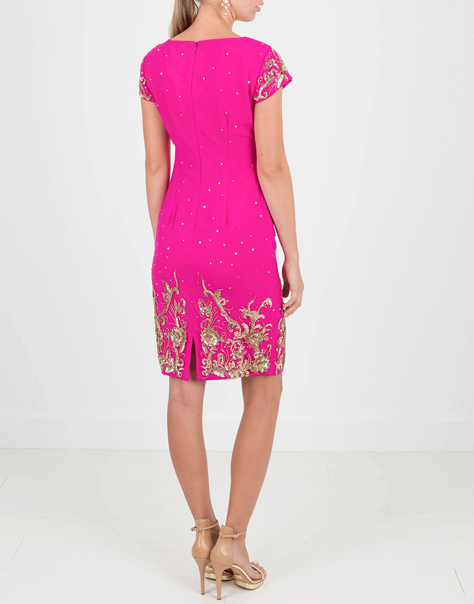 MARCHESA NOTTE-Beaded Shift Cocktail Dress-PINK