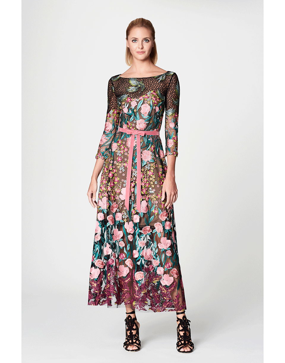 MARCHESA NOTTE-Embroidered Cocktail Dress-
