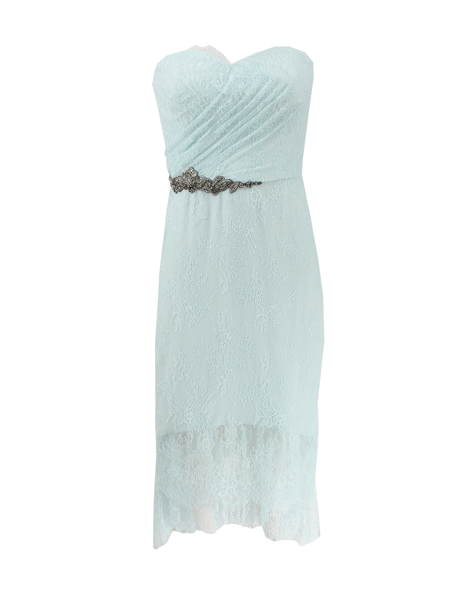 MARCHESA NOTTE-Strapless Embroidered Waist Lace Dress-