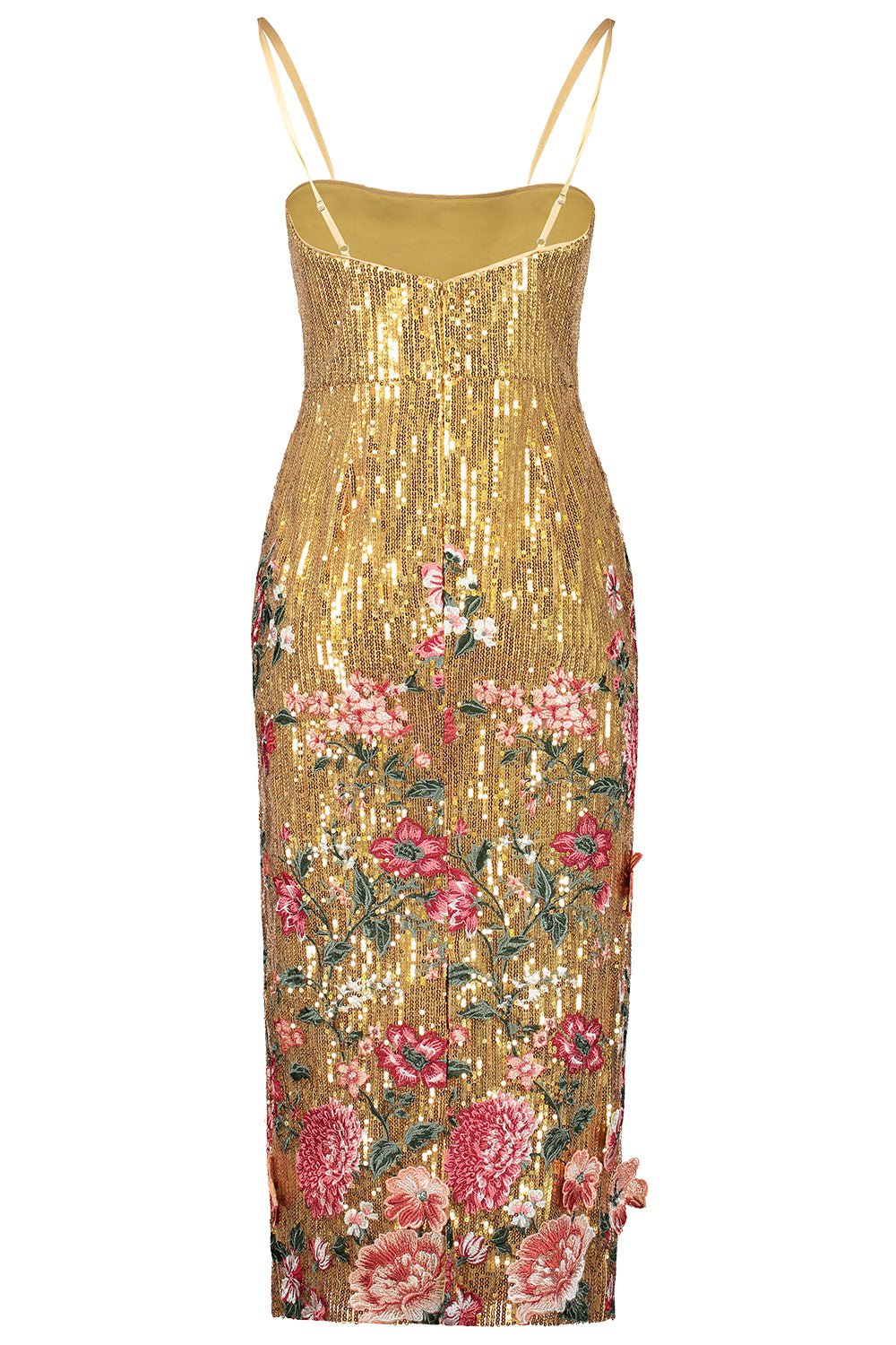 MARCHESA NOTTE-Embroidered Applique Sequin Dress-