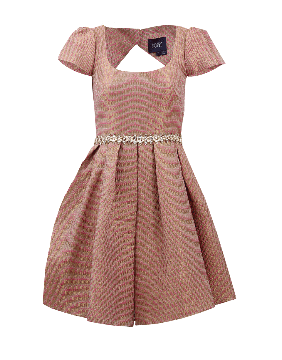 MARCHESA NOTTE-Metallic Brocade Cocktail Dress-