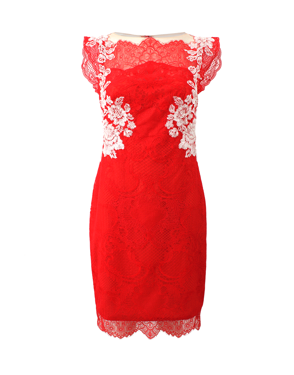 MARCHESA NOTTE-Embroidered Lace Detail Dress-