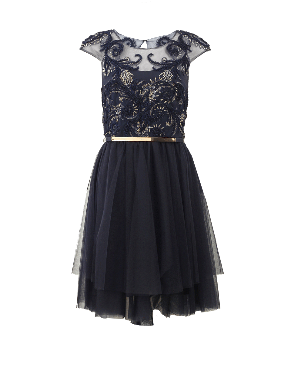 MARCHESA NOTTE-Embroidered Capsleeve Dress-