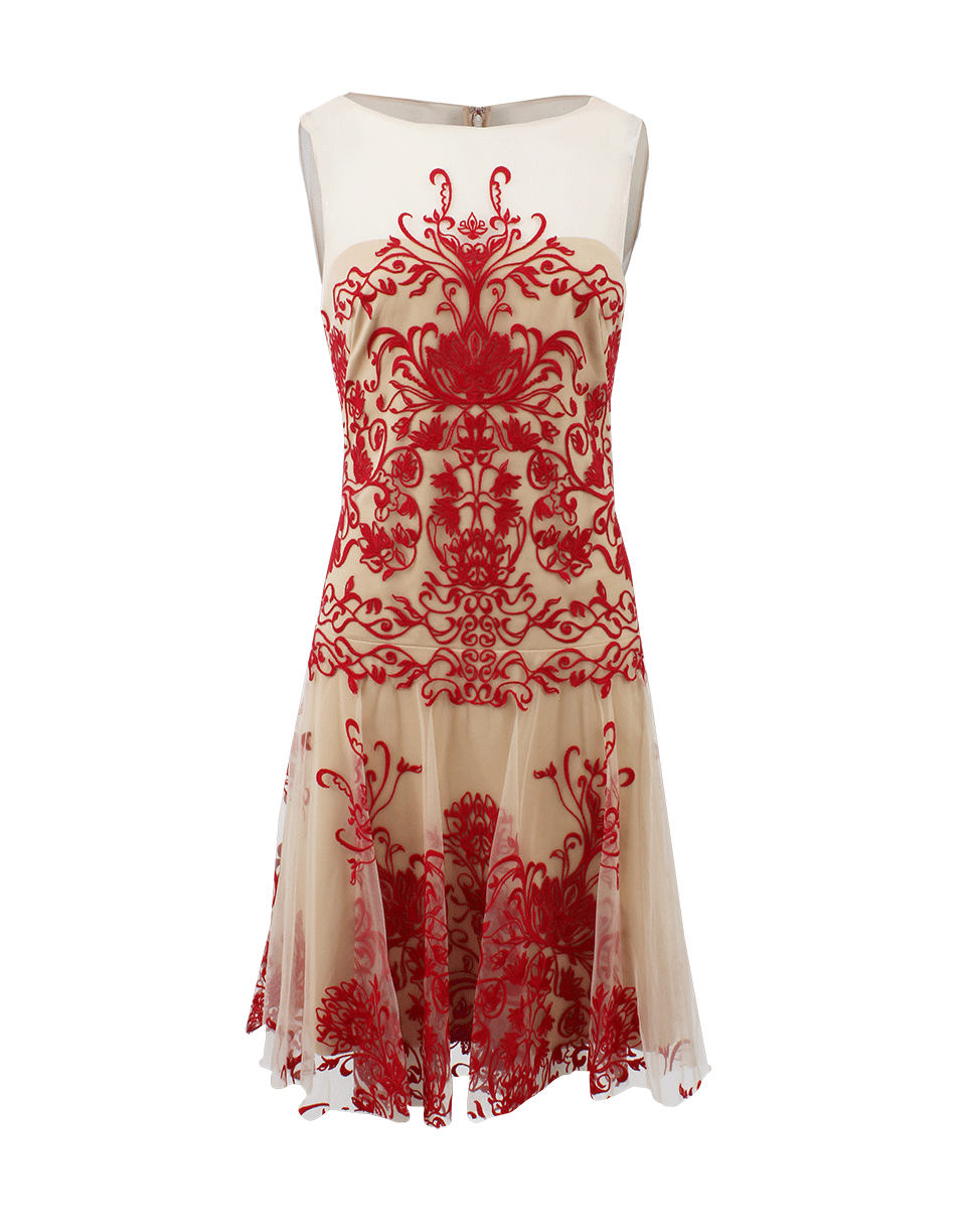 MARCHESA NOTTE-Illusion Neck Embroidered Cocktail Dress-