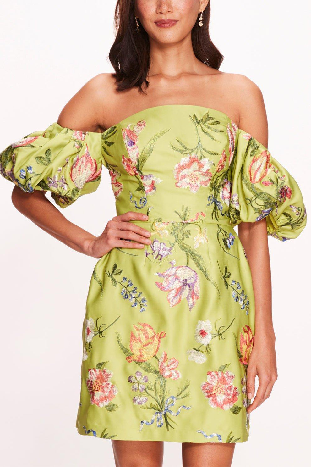 marchesa notte mini dress Puff Sleeve Mini Dress