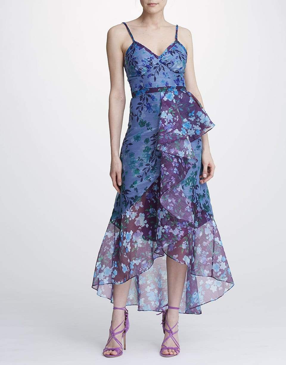 MARCHESA NOTTE-Hi-Low Color Block Tea Dress-