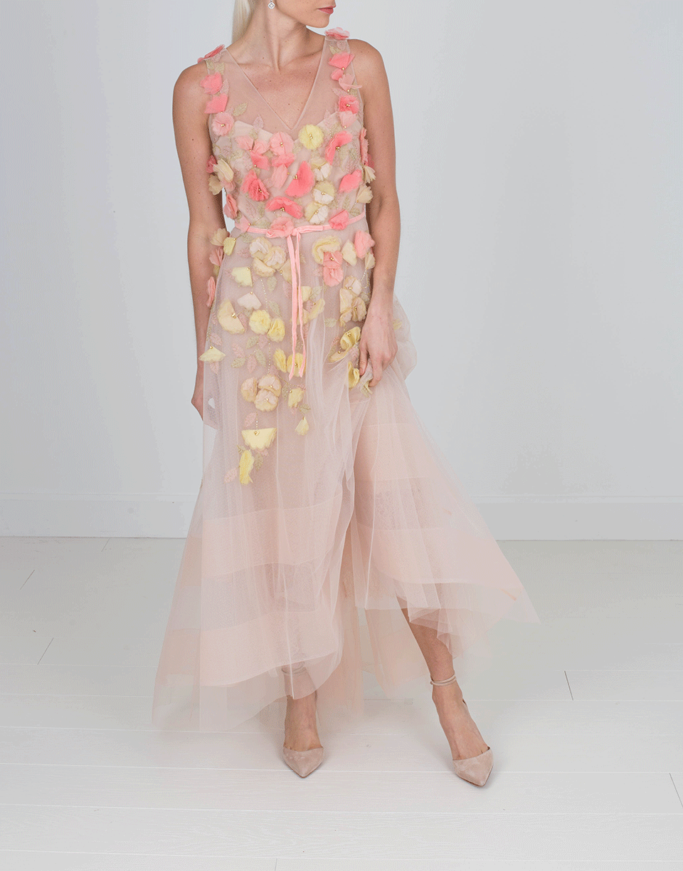 MARCHESA NOTTE-Floral Embroidered Dress-
