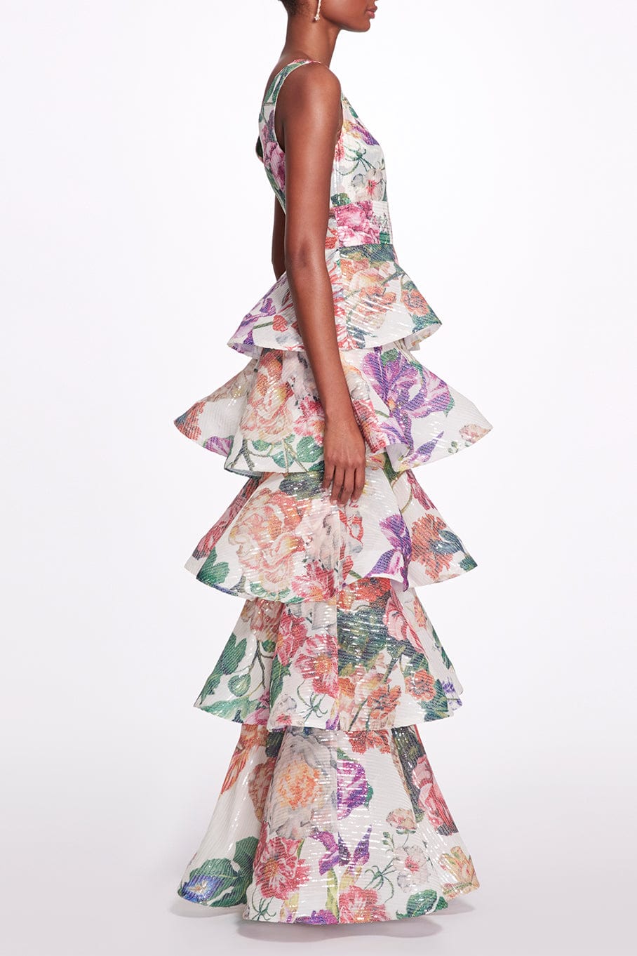 MARCHESA NOTTE-Tiered Floral Gown-