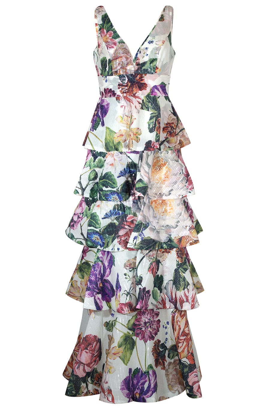 MARCHESA NOTTE-Tiered Floral Gown-