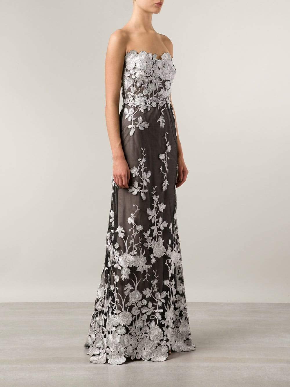MARCHESA NOTTE-Embellished Floral Tulle Gown-