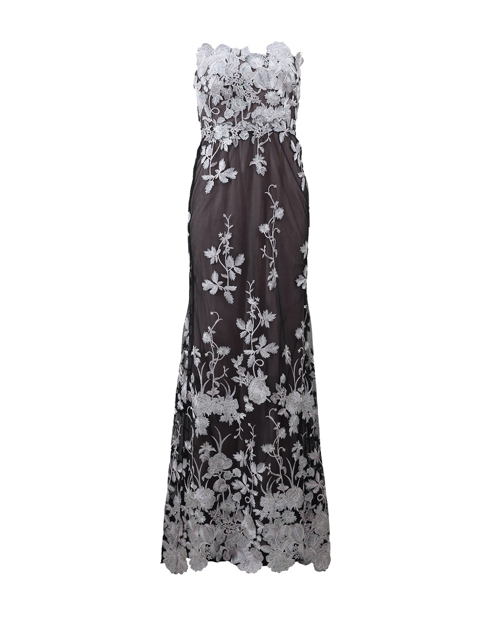 MARCHESA NOTTE-Embellished Floral Tulle Gown-