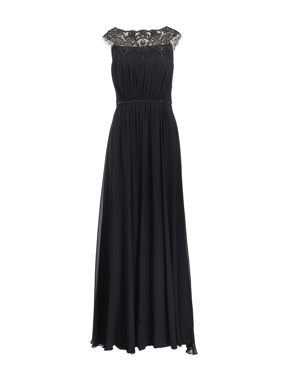 MARCHESA NOTTE-Silk Chiffon Beaded Neck Gown-