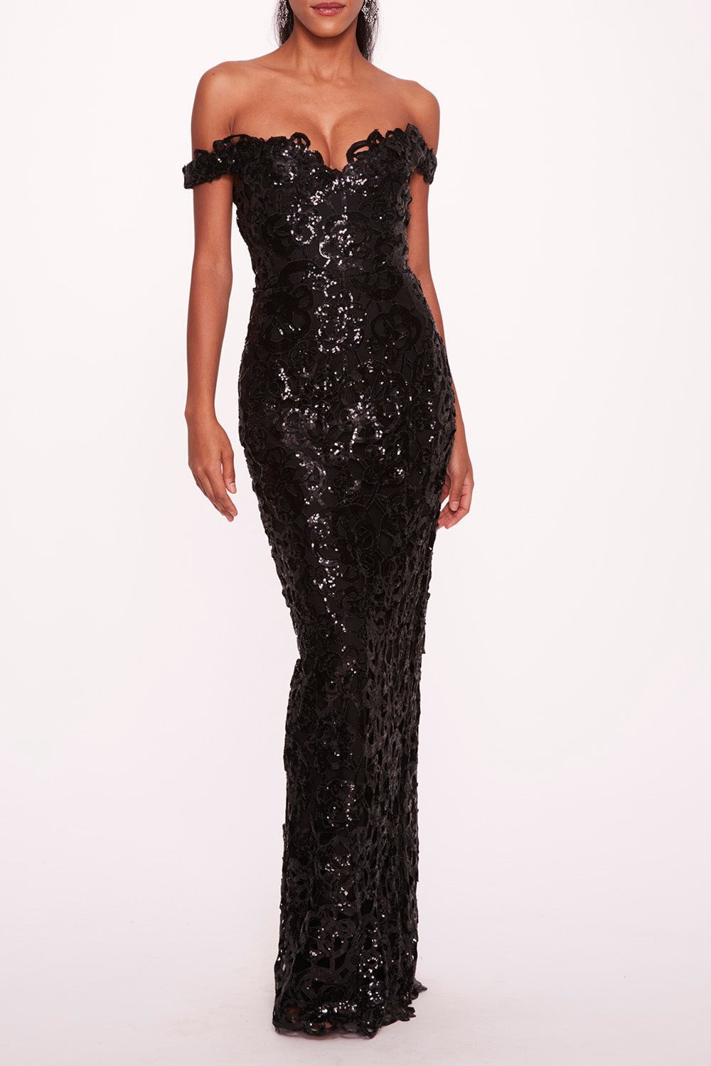 MARCHESA NOTTE-Off The Shoulder Sweetheart Gown - Black-