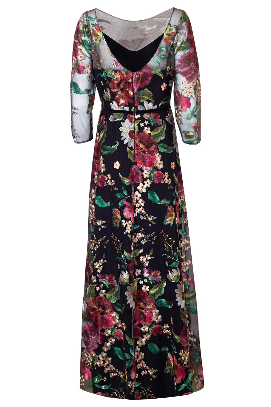 MARCHESA NOTTE-LS Embroidered Gown-