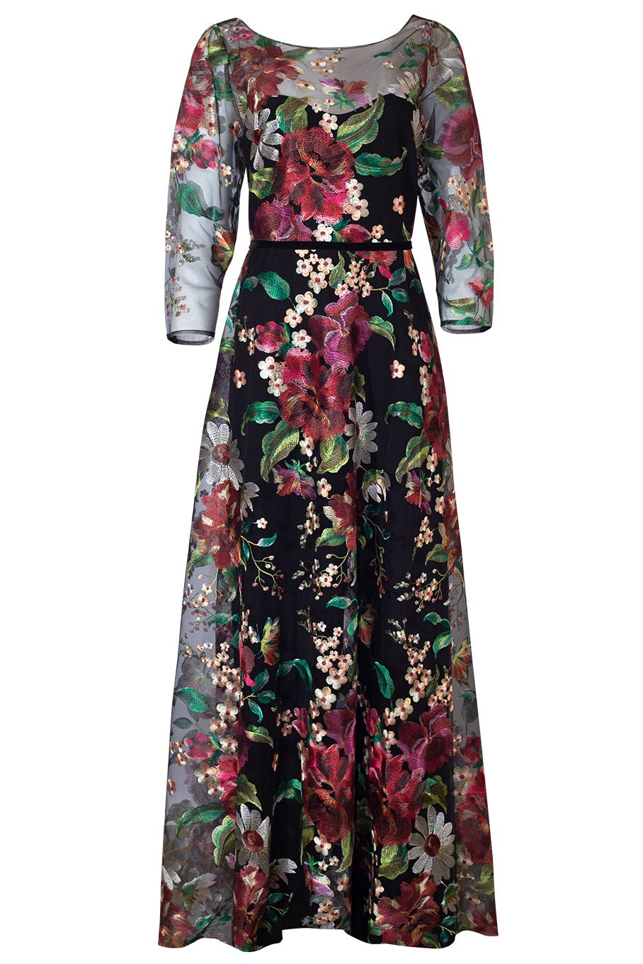 MARCHESA NOTTE-LS Embroidered Gown-