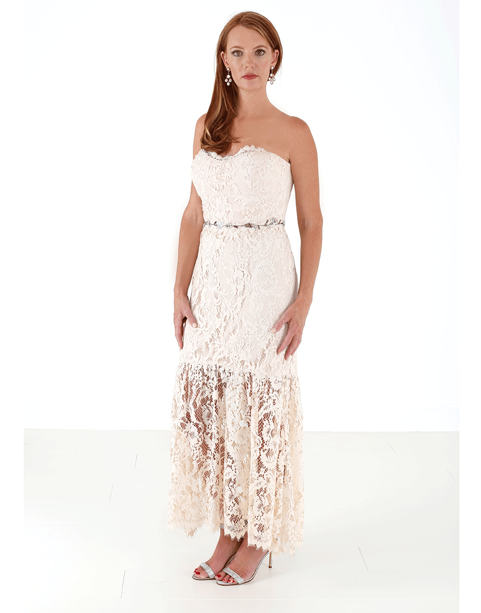 MARCHESA NOTTE-Strapless Lace Embroidered Gown-