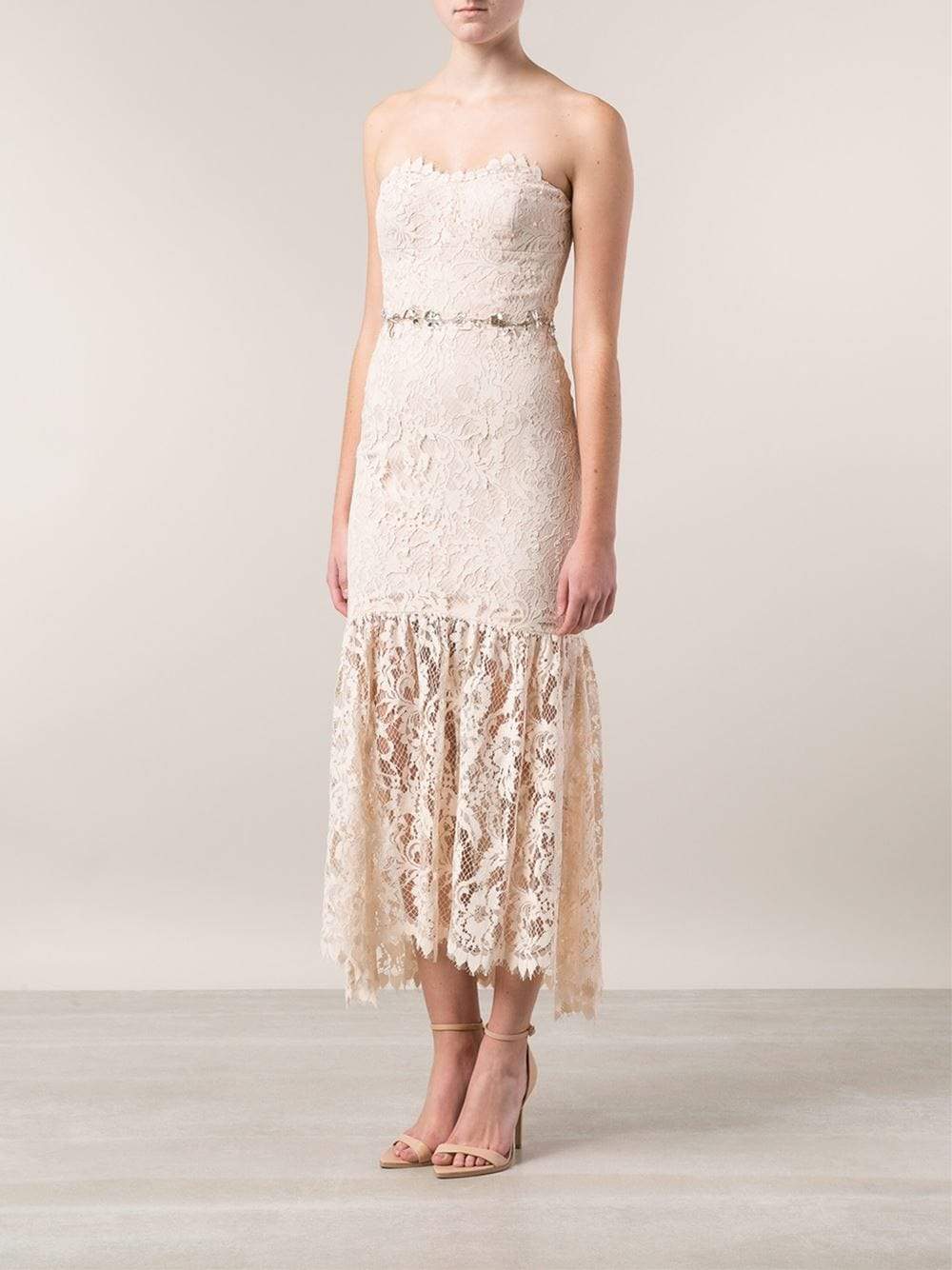 MARCHESA NOTTE-Strapless Lace Embroidered Gown-