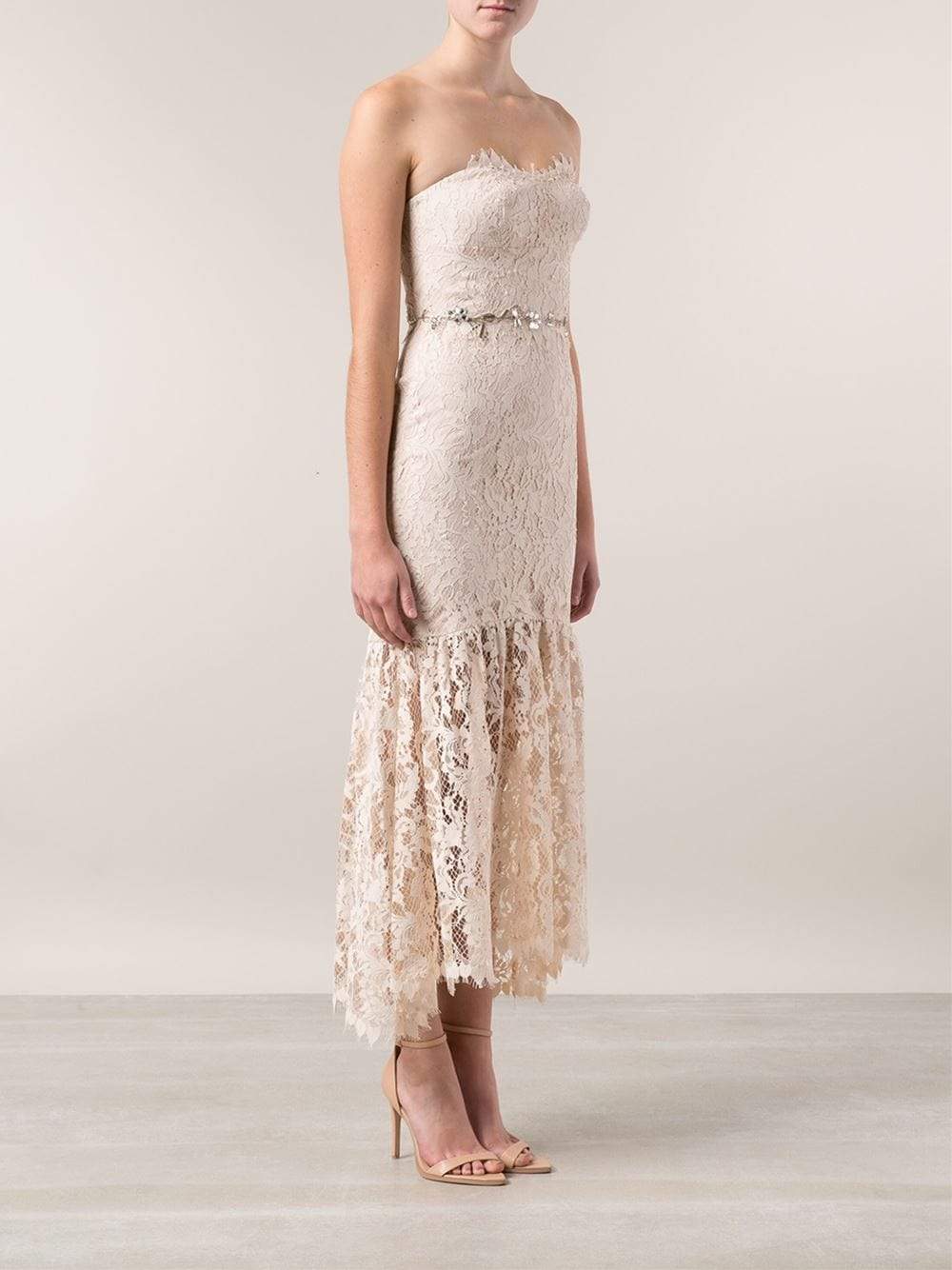 MARCHESA NOTTE-Strapless Lace Embroidered Gown-