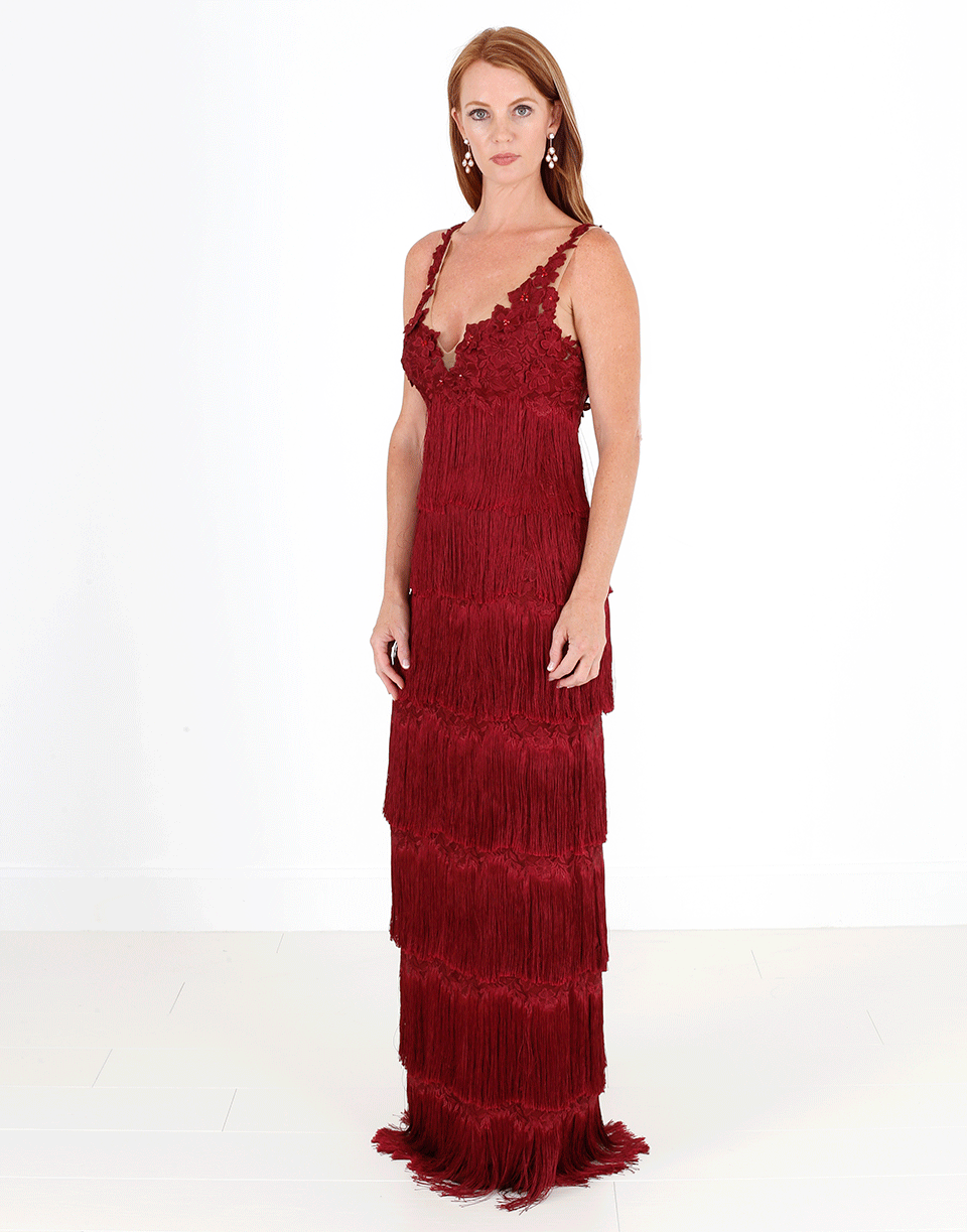 MARCHESA NOTTE-Fringe Gown-