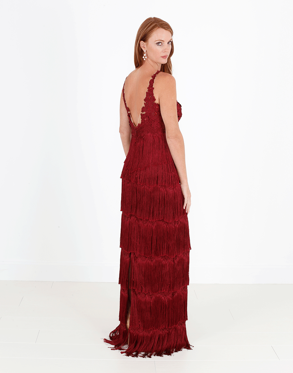 MARCHESA NOTTE-Fringe Gown-