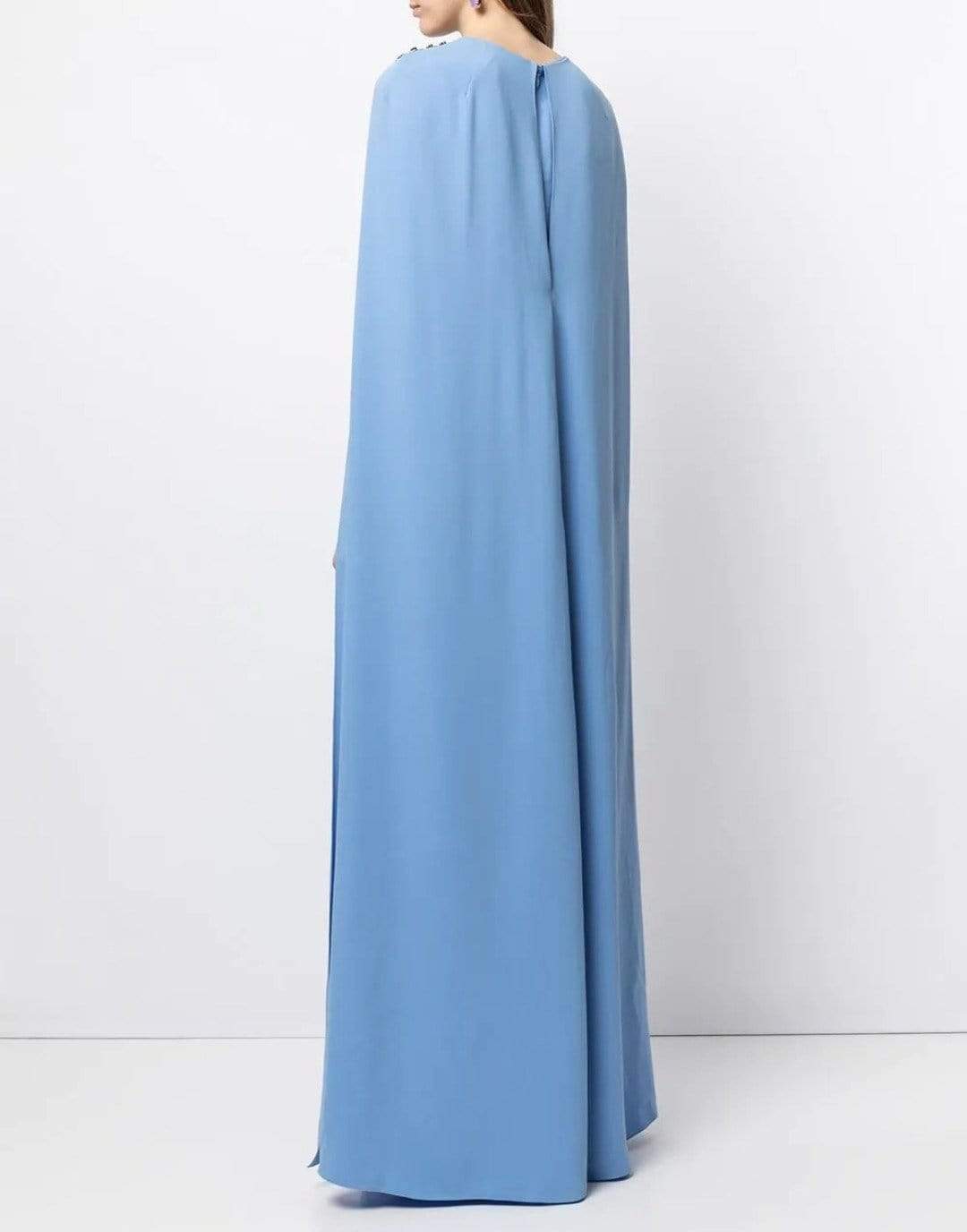 MARCHESA NOTTE-Dusty Blue Embroidered Cape Dress-