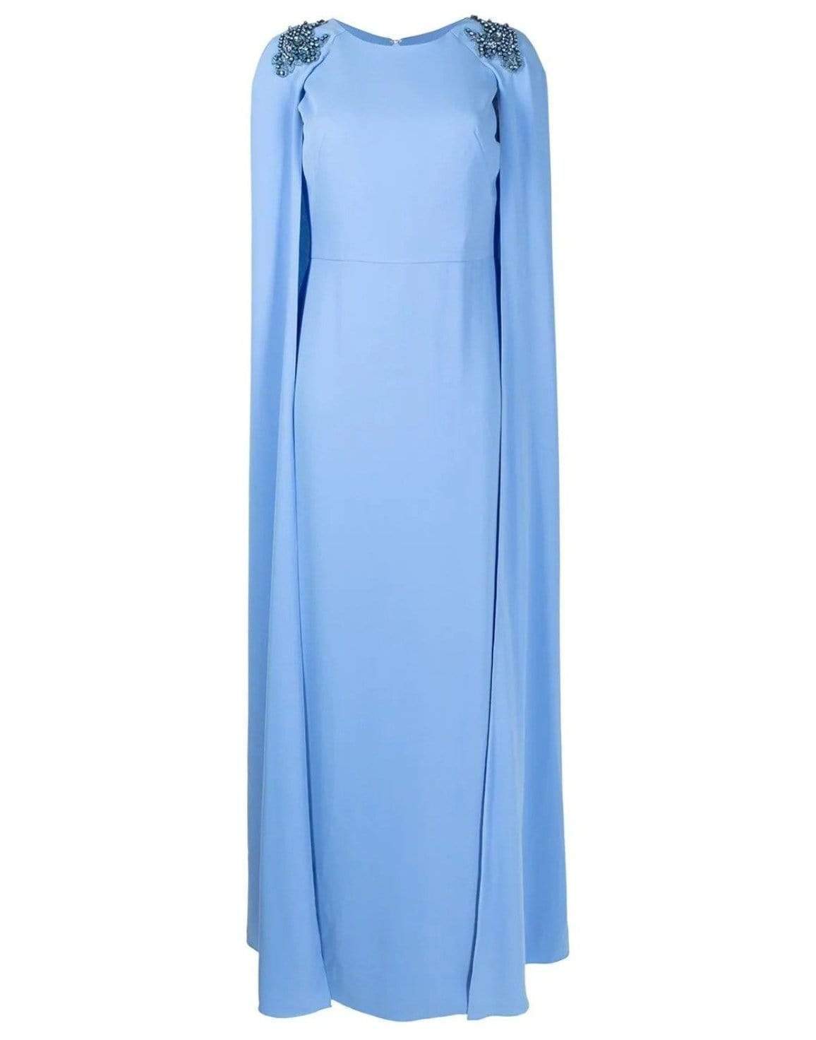 MARCHESA NOTTE-Dusty Blue Embroidered Cape Dress-