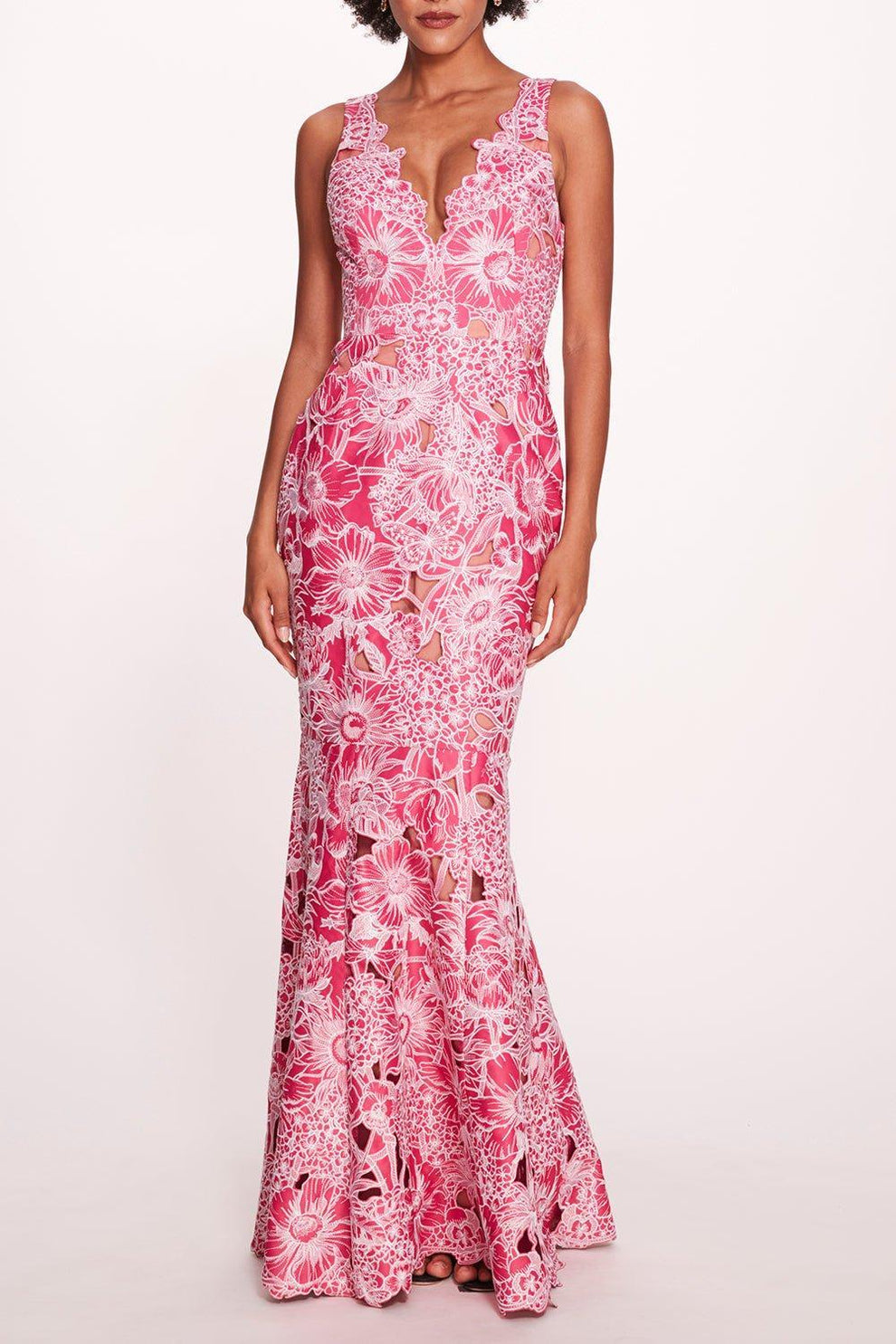 marchesa notte dress Vneck Flare Gown