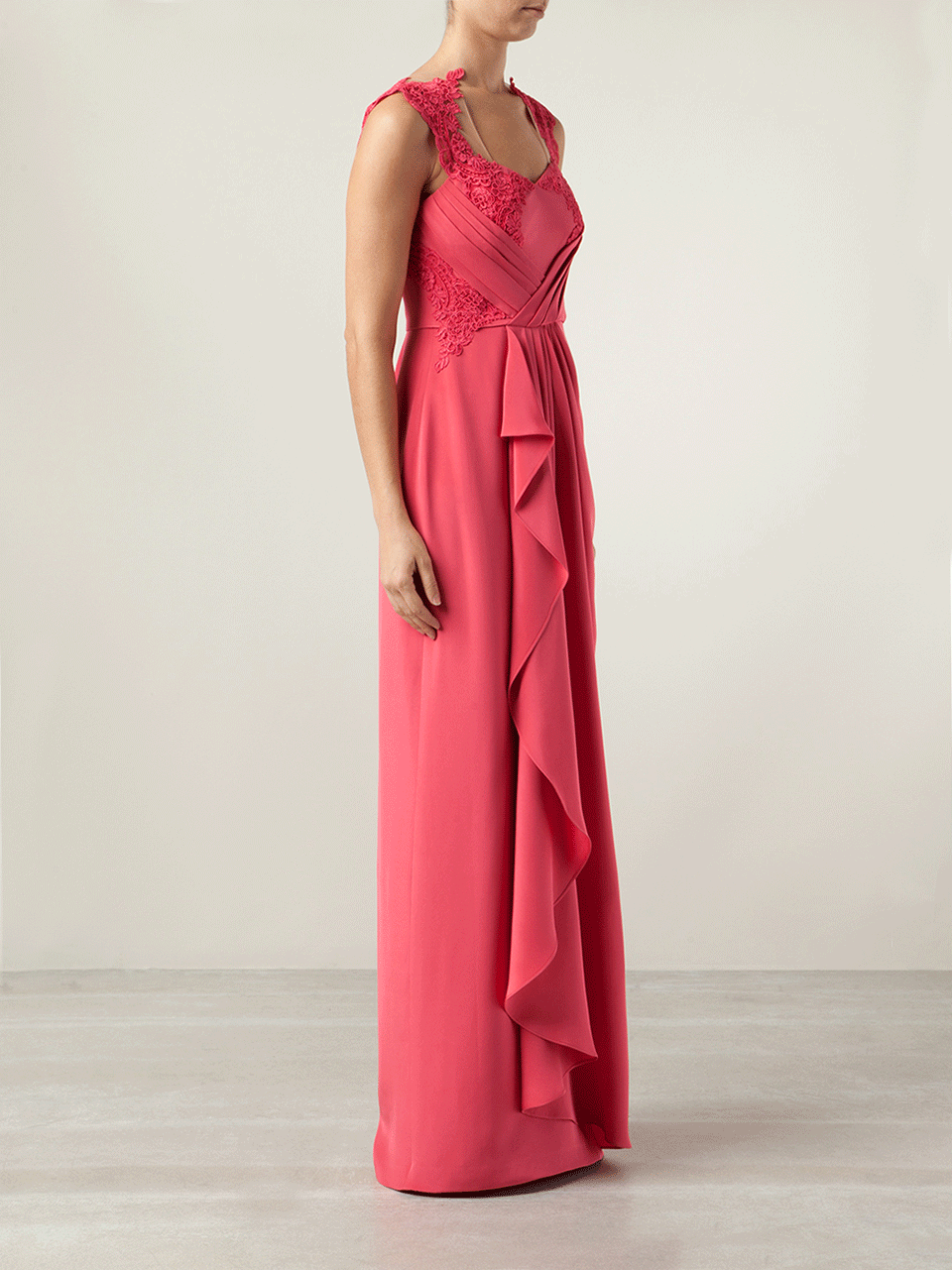 MARCHESA NOTTE-Draped Lace Gown-