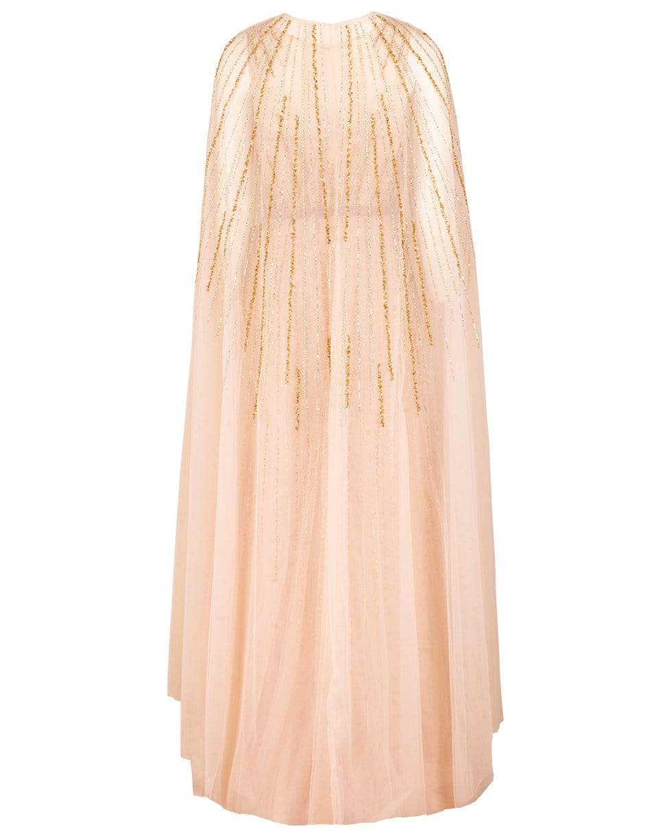 MARCHESA NOTTE-V-Neck Beaded Embroidered Gown with Cape-