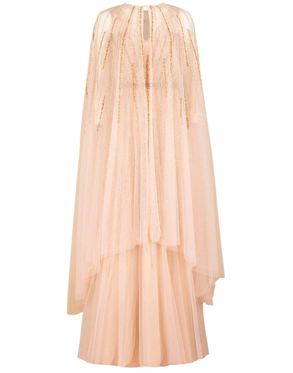 MARCHESA NOTTE-V-Neck Beaded Embroidered Gown with Cape-