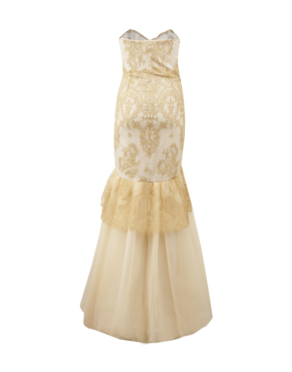 MARCHESA NOTTE-Strapless Metallic Lace Mermaid Gown-