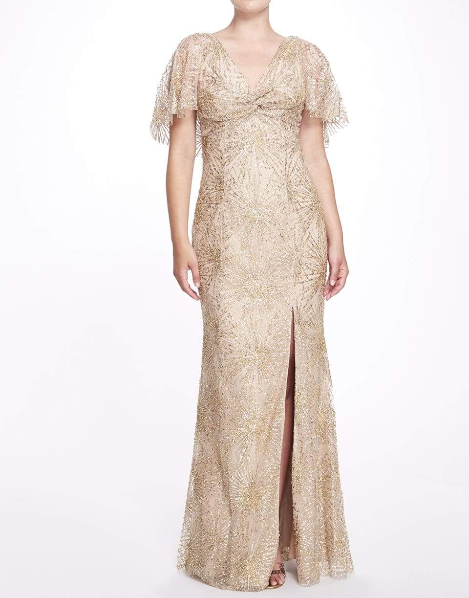 MARCHESA NOTTE-Front Slit Gown-