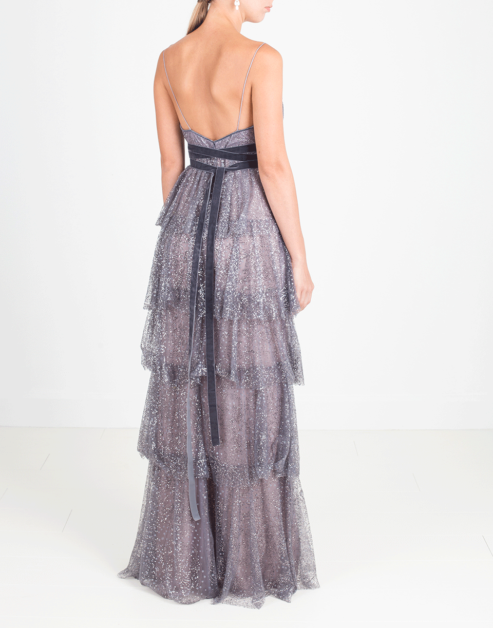 marchesa notte glitter tulle dress Marchesa Notte Off Shoulder Glitter Tulle Midi Gown In Light Blue