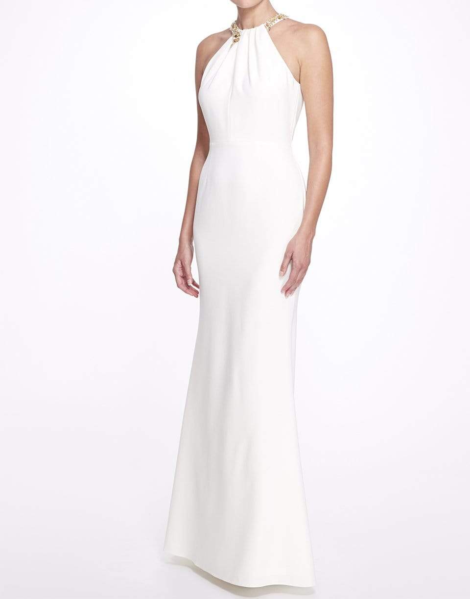MARCHESA NOTTE-Embellished Neck Halter Gown-