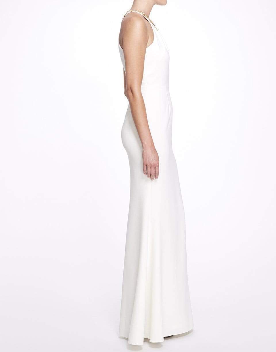 MARCHESA NOTTE-Embellished Neck Halter Gown-