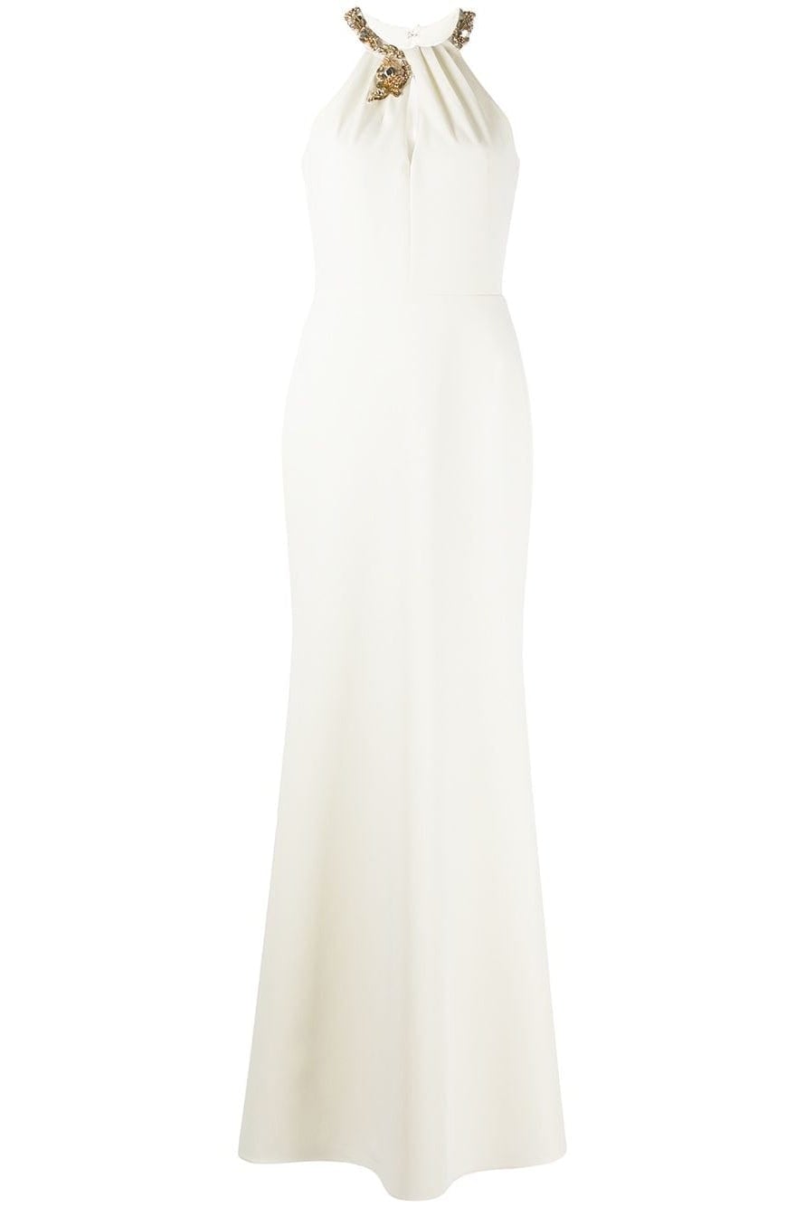 MARCHESA NOTTE-Embellished Neck Halter Gown-