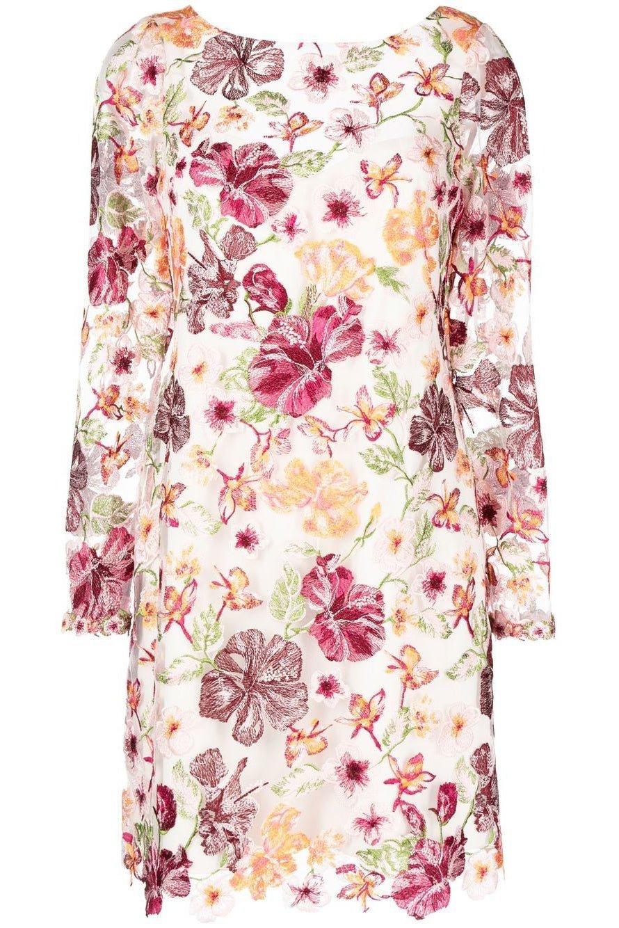 MARCHESA NOTTE-Illusion Floral Dress-